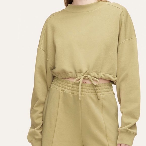Rebecca Taylor NEW Light Olive Drawstring-Hem Crop Sweatshirt Women LARGE $195 - Picture 2 of 12